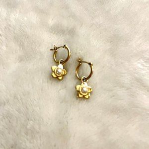 Coach Gold Flower and Pearl Huggie Earrings